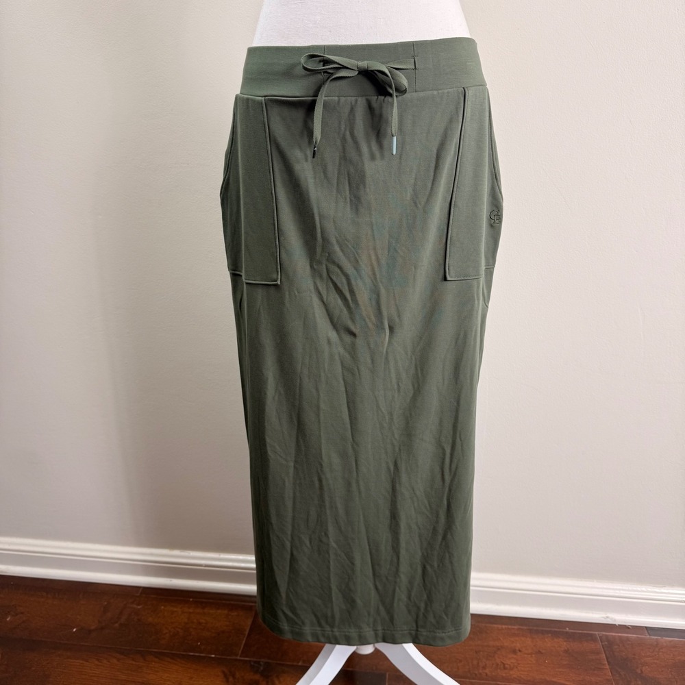 Cozy Earth Bamboo Maxi Skirt Olive Green Drawstring Pockets Side Slits Size M